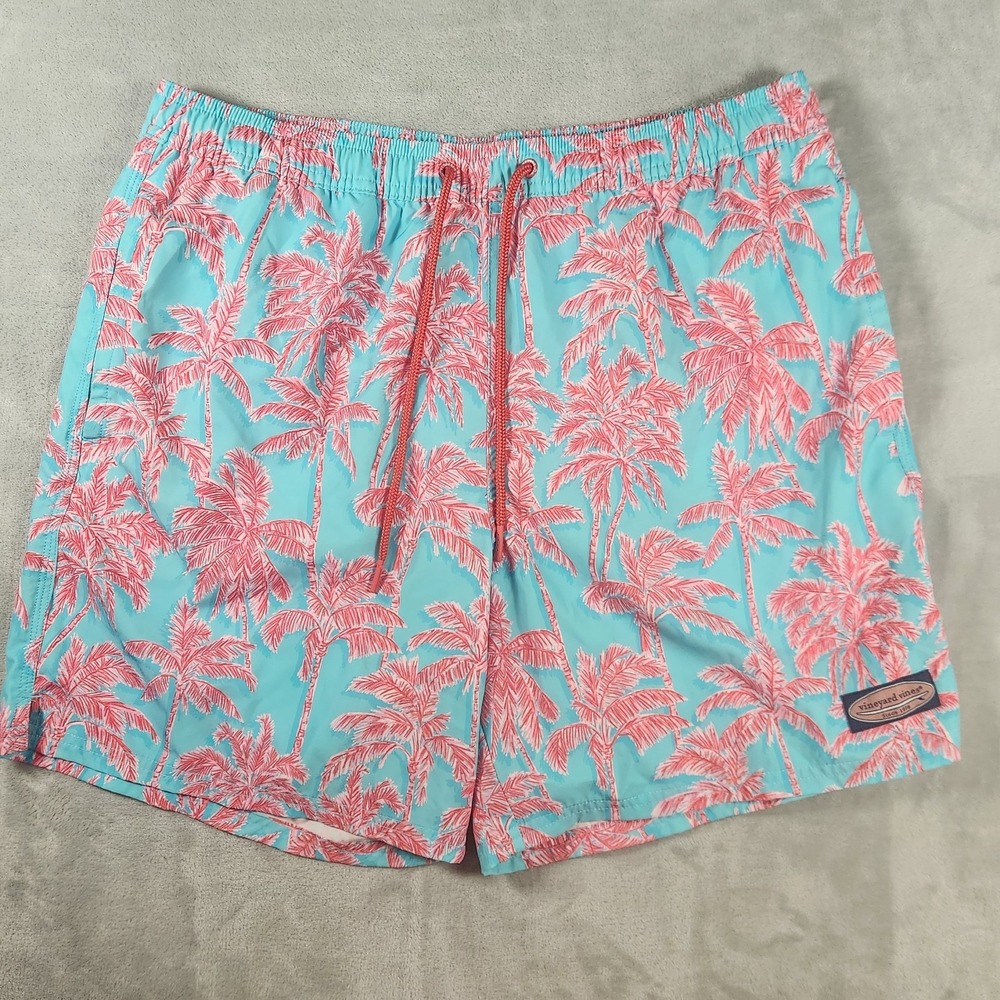 Vineyard Vines Pink Palm Tree Swim Trunks Large Mesh Lined Preppy Resort